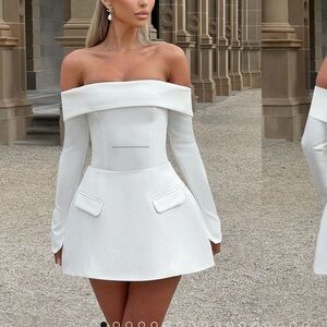 White Off-Shoulder Long Sleeve Sheath Top